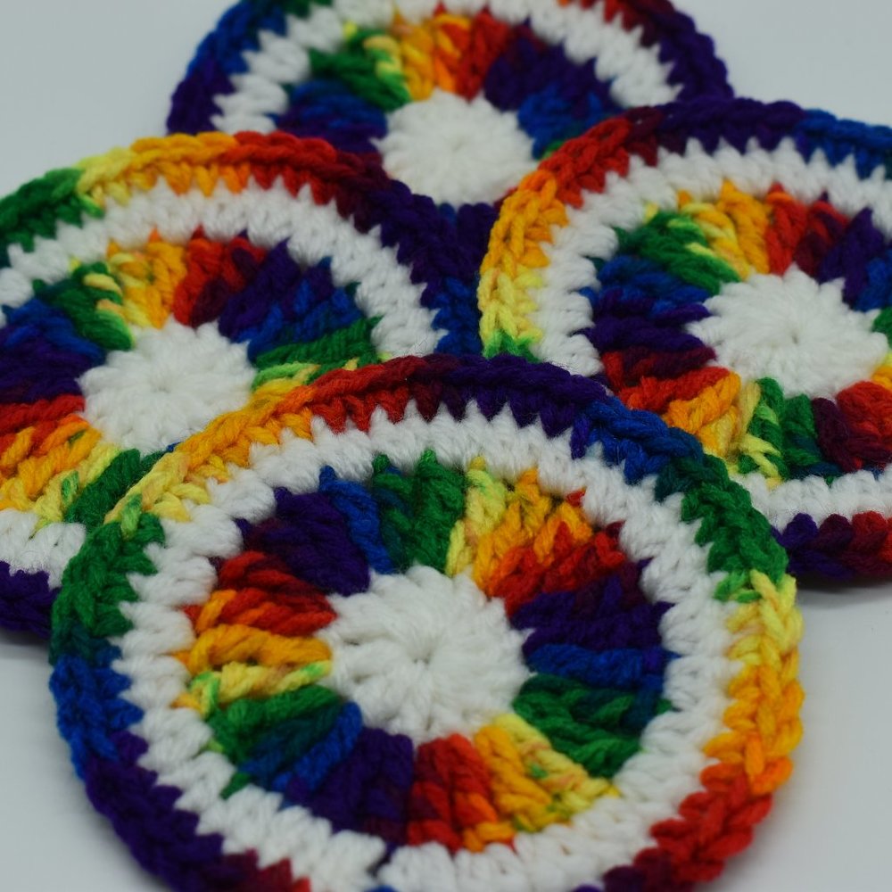 Handcrafted Crochet Rainbow Coasters Set of Four - Picture 5 of 5